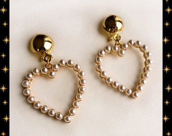 Marilyn Love Pearls - Boucles d'oreilles - Créoles Barbie - Créoles Pinup - Créoles Coeurs - Perles blanches - Années 50 - Glitter Paradise®
