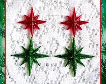 Christmas Starlites - Earrings - Christmas Earrings - Retro Christmas - 50s Christmas Jewelry - 1950s Christmas Fashion - Glitter Paradise®