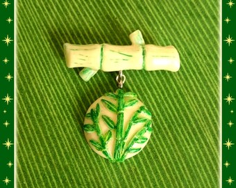 Bamboo Vintage Repro - Brooch - Bamboo Jewelry - Aloha - Chinese Brooch - Bamboo Brooch - Bamboo Root - Bamboo Leaves - Glitter Paradise®