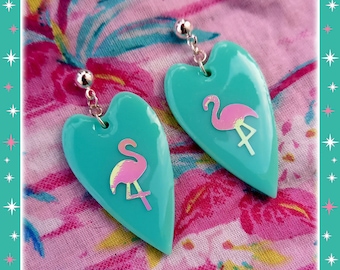 Pink Flamingo Love - Boucles d'Oreilles - Bijoux Mid-Century Modern - Starlite Motel - Bijoux Rétro Années 1950 - Glitter Paradise®