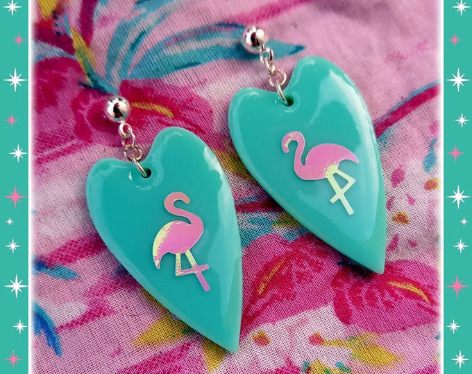 Pink Flamingo Love - Boucles d'Oreilles - Bijoux Mid-Century Modern - Starlite Motel - Bijoux Rétro Années 1950 - Glitter Paradise®