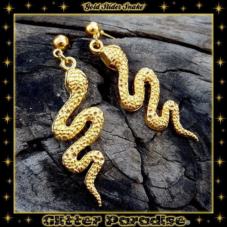 Gold Slider Snake Boucles d'Oreilles Schlangen Magie Wicca Hexerei Salem Neo-Heidentum Sorcellerie Glitter Paradise® Bild 1