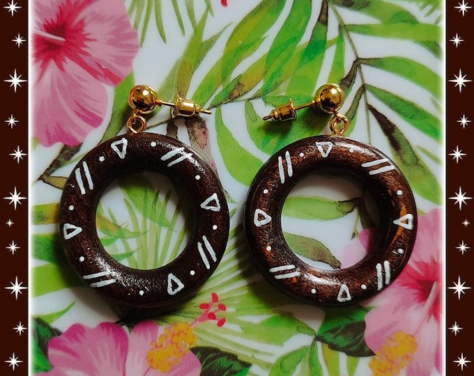 Hawaiian Tapa Hoops Maui - Earrings - Tapa Jewelry - Hawaiian Tapa Kapa - Hawaiian Tapa Kapa Earrings - Hawaiian Jewelry - Glitter Paradise®