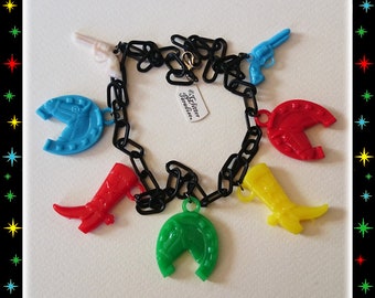 Original Vintage 1950's Cracker Jack Cowboy - Necklace - Cracker Jack's Prize - 50s Novelty Charms - Mid Century Modern - Glitter Paradise®