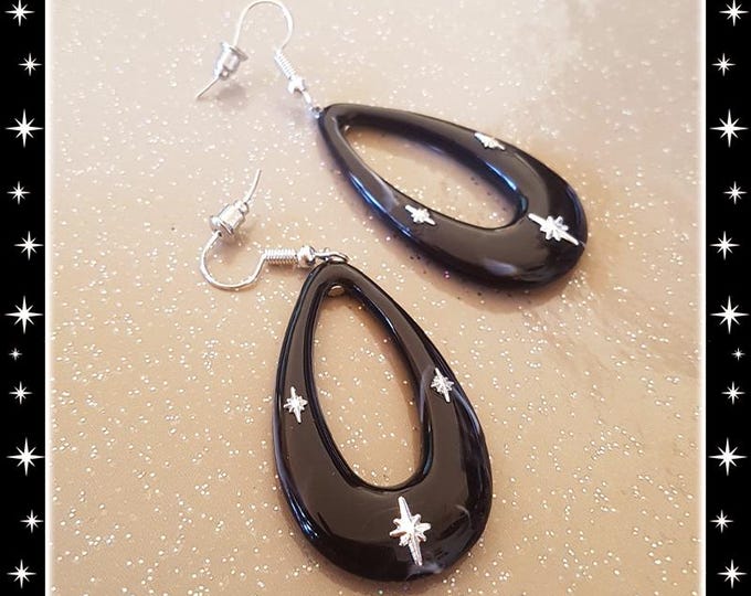 Atomic Teardrop Hoops - Retro Star Earrings - Mid-Century Modern Teardrop - Teardrop Hoops - 1950s Atomic Hoops Earrings - Glitter Paradise®