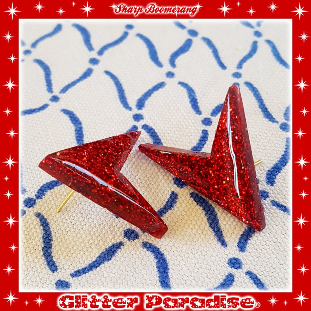 Lucite Sharp Boomerang Dust Boucles D'oreilles Atomic Boomerang 1950