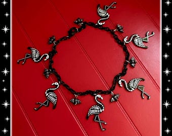 Dead Flamingos and Bats - Necklace - Skeleton Flamingo - Dark Gothic Jewelry - Psychobilly - Halloween - Ghoul Jewelry - Glitter Paradise®
