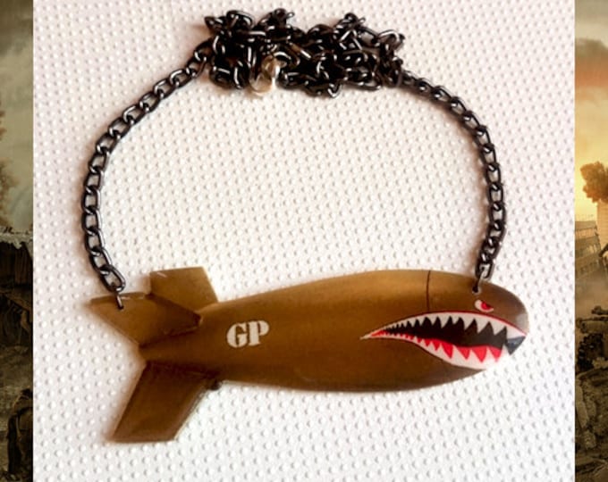 Shark Bomb - Necklace - Bomber - Shark Teeth - WWII - Flying Tigers - P-40 Warhawk - Army - Veteran - Aviation - Retro - Glitter Paradise®