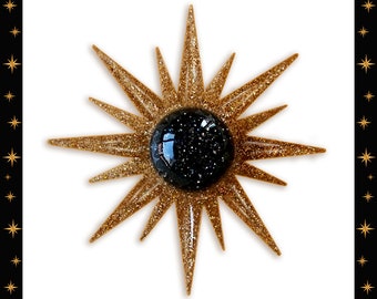 Mid-Century Modern Sunburst Brooch - Handmade Glitter Star Brooch