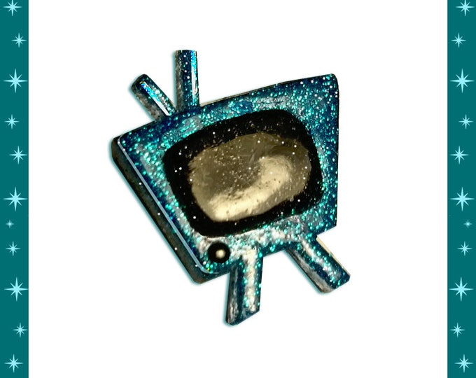 Confetti Lucite Retro TV - Brooch - TV Brooch - Retro  Television - Motel TV - 50's - Glitter - Mid-Century Modern - Glitter Paradise®