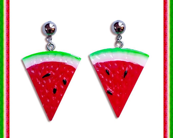 Retro Watermelon Quarter - Boucles d'oreilles - Fruits - Tropical - Carmen Miranda - Vintage Exotica - Années 50 - Rétro - Glitter Paradise®