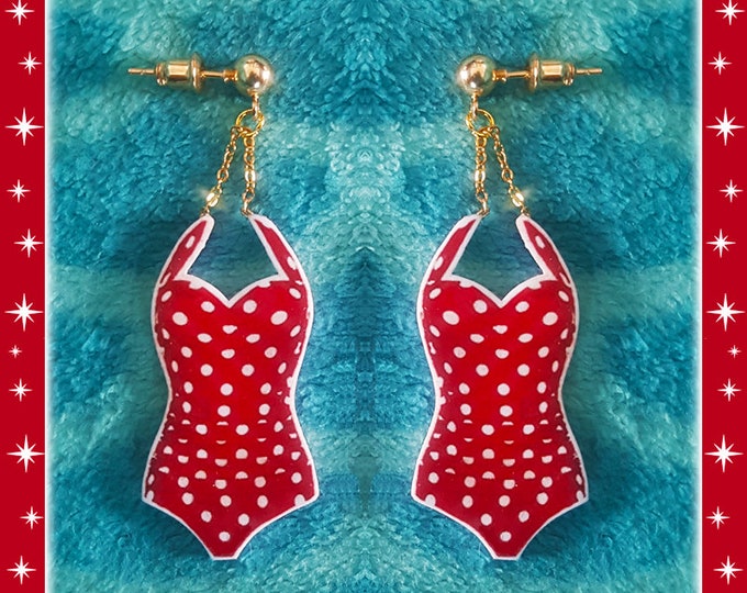 Retro Polka Dot Red - Earrings - Swimsuit - Polka Dots - Summer - Retro - 50s - Beach - Swim - Vintage Swimsuit - Pin-up - Glitter Paradise®