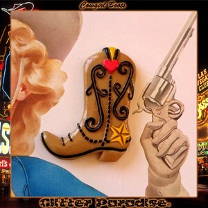 CowGirl Boots - Brooch - Cowboy - Retro Rodeo - Retro Western - Vintage Cowboy - Pinup Cowgirl - 50's - Novelty Brooch - Glitter Paradise®