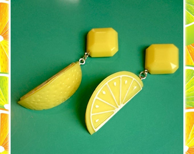 Fakelite Lemon Slices - Earrings - Lemon - Orange - Citrus - Fruits - Vintage Exotica - Fakelite - 50s - Retro - Pinup - Glitter Paradise®