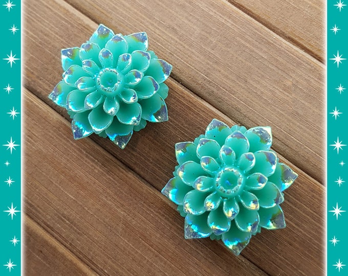 Bali Flower - Earrings - Turquoise Flower - Iridescent Flower - Retro 50s - Iridescent Effect - Floral - Nature Earrings - Glitter Paradise®