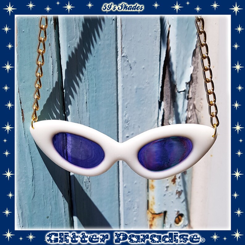 59s Shades Necklace 50s Jewelry Retro Necklace Cat's Eye Glasses Cat's Eye Sunglasses Retro Shades Cat-Eye Glitter Paradise® image 2