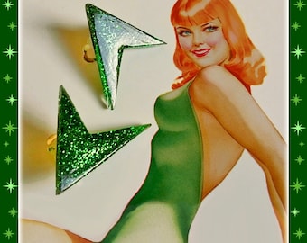 Lucite Sharp Boomerang Dust - Earrings - Confetti Lucite - Atomic Boomerang - Mid-Century Modern - 50 - Vintage Inspired - Glitter Paradise®