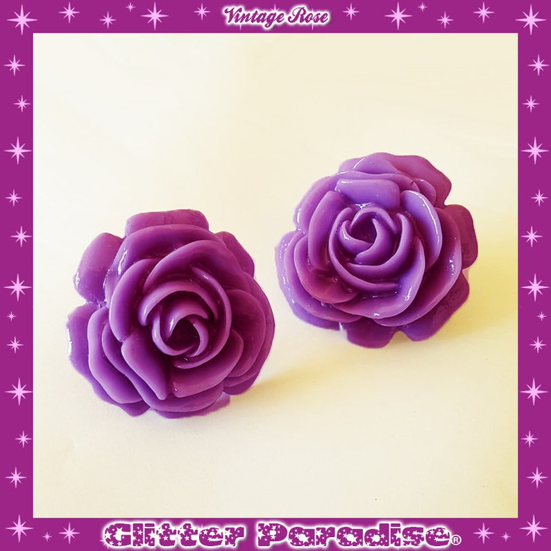 Vintage Rose Oorbellen Rose Oorbellen Rose Clip-ons Oorbellen Vintage Rozen Sieraden Romantische Bloemen Jaren '50 Bloemen Glitter Paradise® afbeelding 2