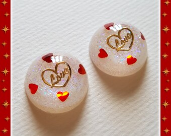 Lucite Dômes Love Hearts - Earrings - Heart Earrings - Retro Hearts - Mid-Century Jewelry - Valentine's Gift - True Love - Glitter Paradise®