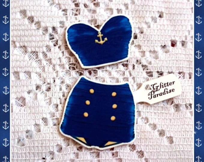 Retro High Waist Heart Set Navy - Brooch Set - Retro Swimsuit - Vintage Sleaze - 1950s - 50s Bathsuit - Vintage Summer - Glitter Paradise®