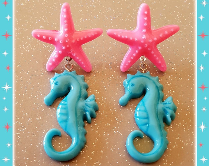 Fakelite SeaHorse & Starfish - Boucles d'oreilles - Hippocampe - Mer - Océan - Bijoux de sirène - Bijoux de Plage - été - Glitter Paradise®