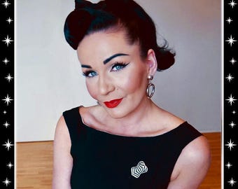 1959 Zebra Swimsuit - Brooch - Retro Zebra Swimsuit - Black & White Zebra Swimsuit Bathing Suit 1959 Ponytail First Doll - Glitter Paradise®