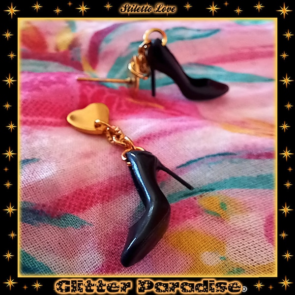 Stiletto Love - Boucles d'oreilles - Escarpins - Boucles d'Oreilles Stiletto - Boucles d'Oreilles Talons Aiguilles Noirs - Glitter Paradise®