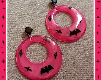 Candy Bats Hoops - Earrings - Retro Halloween Jewelry - Retro Bats Earrings - Retro Vintage Halloween - Ghoul Earrrings - Glitter Paradise®