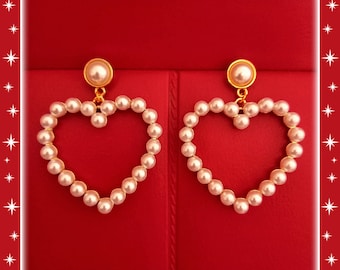 Marilyn Love Pearls - Boucles d'oreilles - Créoles Barbie - Créoles Pinup - Créoles Coeurs - Perles blanches - Années 50 - Glitter Paradise®