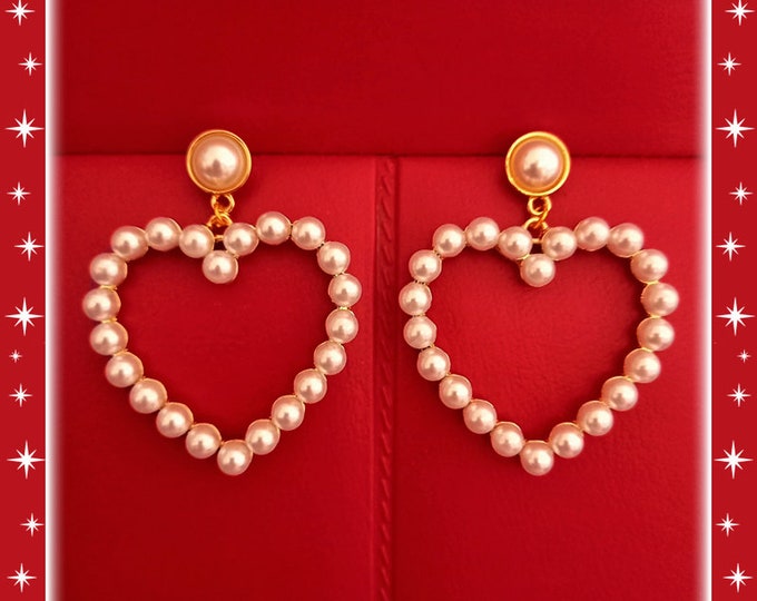 Marilyn Love Pearls - Boucles d'oreilles - Créoles Barbie - Créoles Pinup - Créoles Coeurs - Perles blanches - Années 50 - Glitter Paradise®