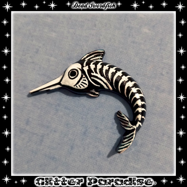 Dead Swordfish - Brooch - Blue Marlin - Gothic Mermaid - Psychobilly - Skeleton Fish - Gothic Sealife - Skeleton X-Ray - Glitter Paradise®