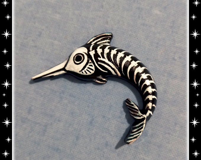 Dead Swordfish - Brooch - Blue Marlin - Gothic Mermaid - Psychobilly - Skeleton Fish - Gothic Sealife - Skeleton X-Ray - Glitter Paradise®