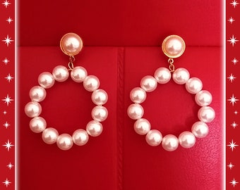 Marilyn Pearl Hoops - Earrings - 1950's Retro Hoops - Pearl Hoops Earrings - Heart Pearls Earrings - Valentines Earrings - Glitter Paradise®