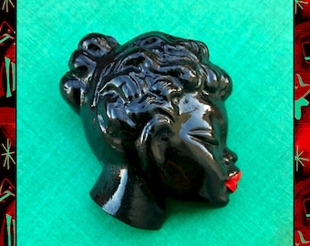 Vintage Replica African Lady Brooch - Mid-Century Modern Exotica (55 mm)