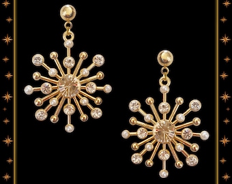 Pearls & Strass Sunburst - Boucles d'Oreilles - Mid-Century Modern - Vintage Inspired - 50s - Starburst - Franciscan - Glitter Paradise®