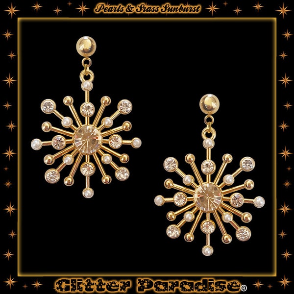 Pearls & Strass Sunburst - Boucles d'Oreilles - Mid-Century Modern - Vintage Inspired - 50s - Starburst - Franciscan - Glitter Paradise®