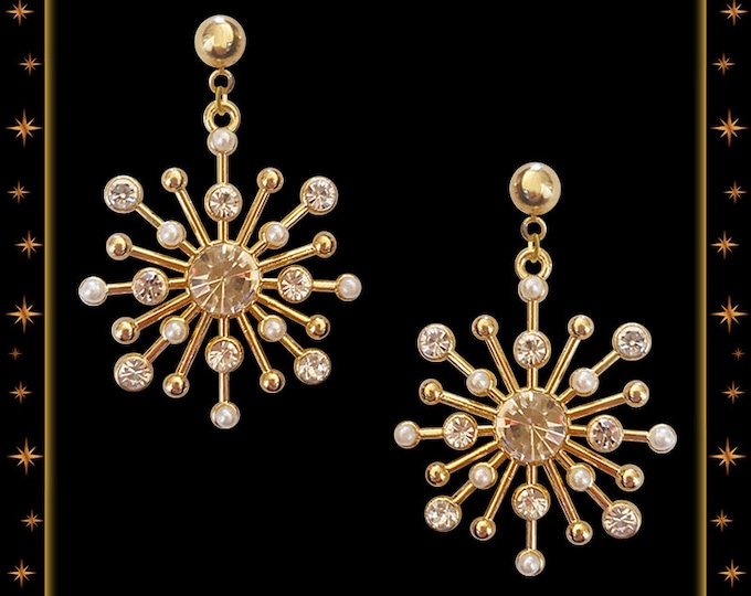 Pearls & Strass Sunburst - Boucles d'Oreilles - Mid-Century Modern - Vintage Inspired - 50s - Starburst - Franciscan - Glitter Paradise®