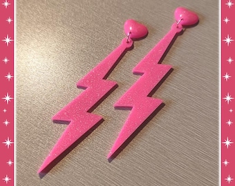 80s Lightning Bolt Heart - Earrings - 1980s Jewelry - 1980 Fashion - 80s Earrings - 80s Jewelry - 80s Statement Earrings - Glitter Paradise®