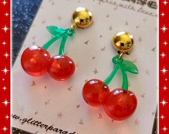 Pinup Cherries - Earrings - Pinup Cherry Rockabilly Earrings - Pinup Rockabilly - 1950s Pinup Jewelries - Cherry Jewelry - Glitter Paradise®
