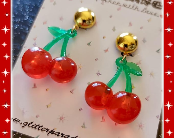 Pinup Cherries - Earrings - Pinup Cherry Rockabilly Earrings - Pinup Rockabilly - 1950s Pinup Jewelries - Cherry Jewelry - Glitter Paradise®