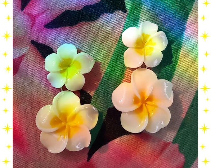 Double Plumeria – Earrings – Frangipani Flowers Jewelry – Frangipani Jewelry – Vahine Jewelry - Frangipani Earrings – Glitter Paradise®