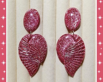 Lucite Deco Seashell - Earrings - Confetti Lucite - Art-Deco - Glitter Retro Deco - Showgirl Earrings - Showgirl Jewelry - Glitter Paradise®