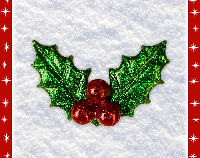 Christmas Holly - Brooch - Retro Christmas Jewelry - Merry Christmas - Holly Berries - Holly Lucite - Holly Jewelries - Glitter Paradise®