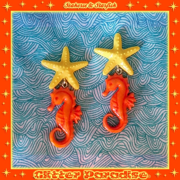 Fakelite SeaHorse & Starfish - Boucles d'oreilles - Hippocampe - Mer - Océan - Bijoux de sirène - Bijoux de Plage - été - Glitter Paradise®