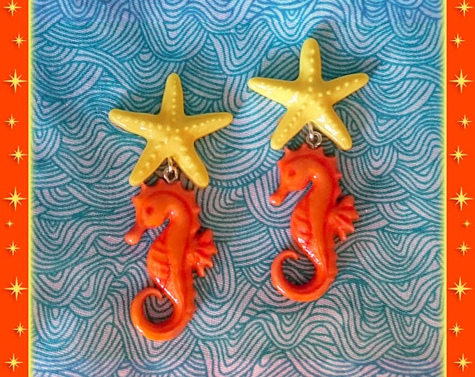 Fakelite SeaHorse & Starfish - Boucles d'oreilles - Hippocampe - Mer - Océan - Bijoux de sirène - Bijoux de Plage - été - Glitter Paradise®