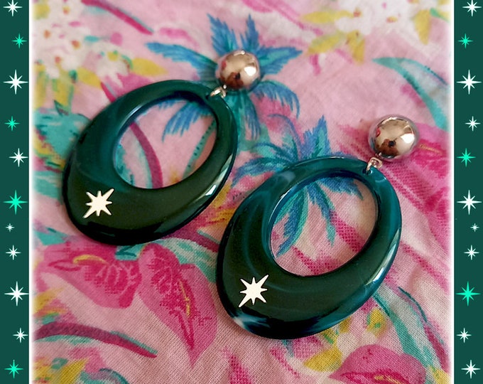 Oval Starlite Deep Lagoon - Earrings - Mid-Century Modern - Starlite Motel - 50s Retro Hoops Earrings - Vintage Inspired - Glitter Paradise®