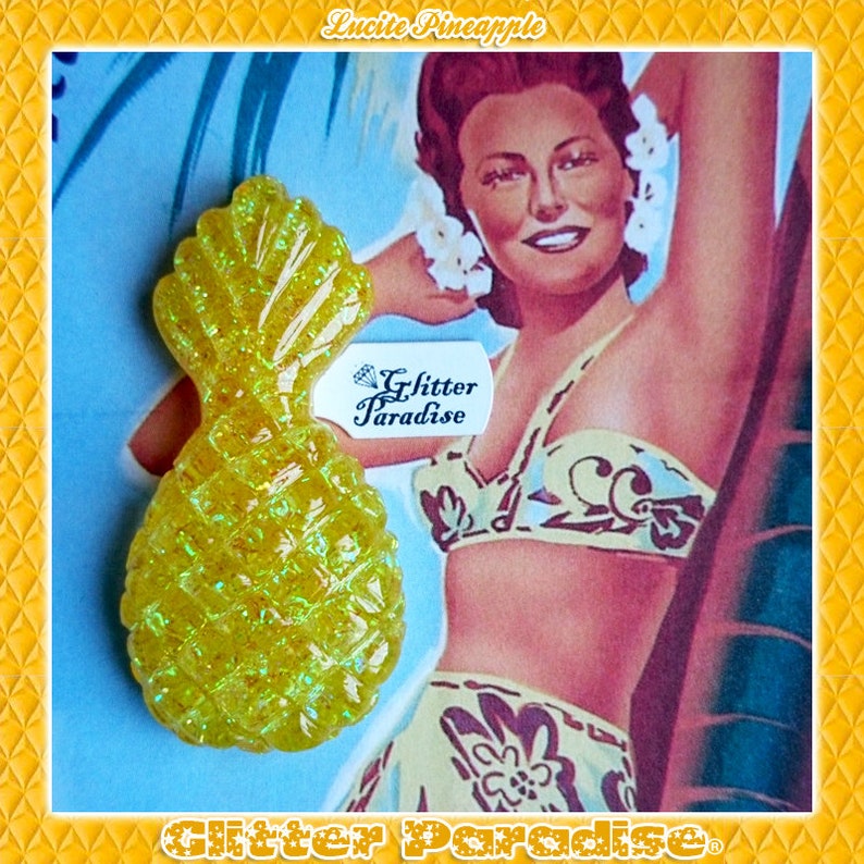 Brooch Lucite Pineapple Pi\u00f1a colada 50s Pineapple Jewelry Glitter Paradise\u00ae Carved Pineapple 40s Tropical Jewelry Fruit