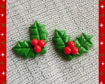 Christmas Holly - Earrings - Retro Christmas - Merry Christmas - Holly Berries - Winter - Holly Jewelries - 50s Holidays - Glitter Paradise®