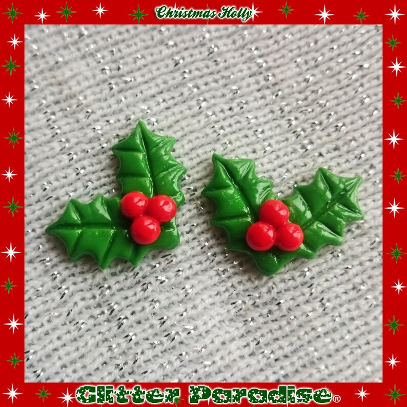 Christmas Holly Earrings Retro Christmas Merry Christmas Holly Berries Winter Holly Jewelries 50s Holidays Glitter Paradise® image 1