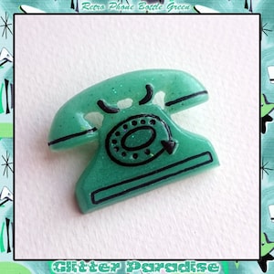 Fakelite Retro Phone Bottle Green - Brooch - 50s - 60s - Mid-Century Modern - Fake Celluloid - Retro Jewelry - Telephone - Glitter Paradise®